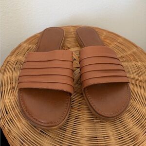 Brown Leather Slide Sandals